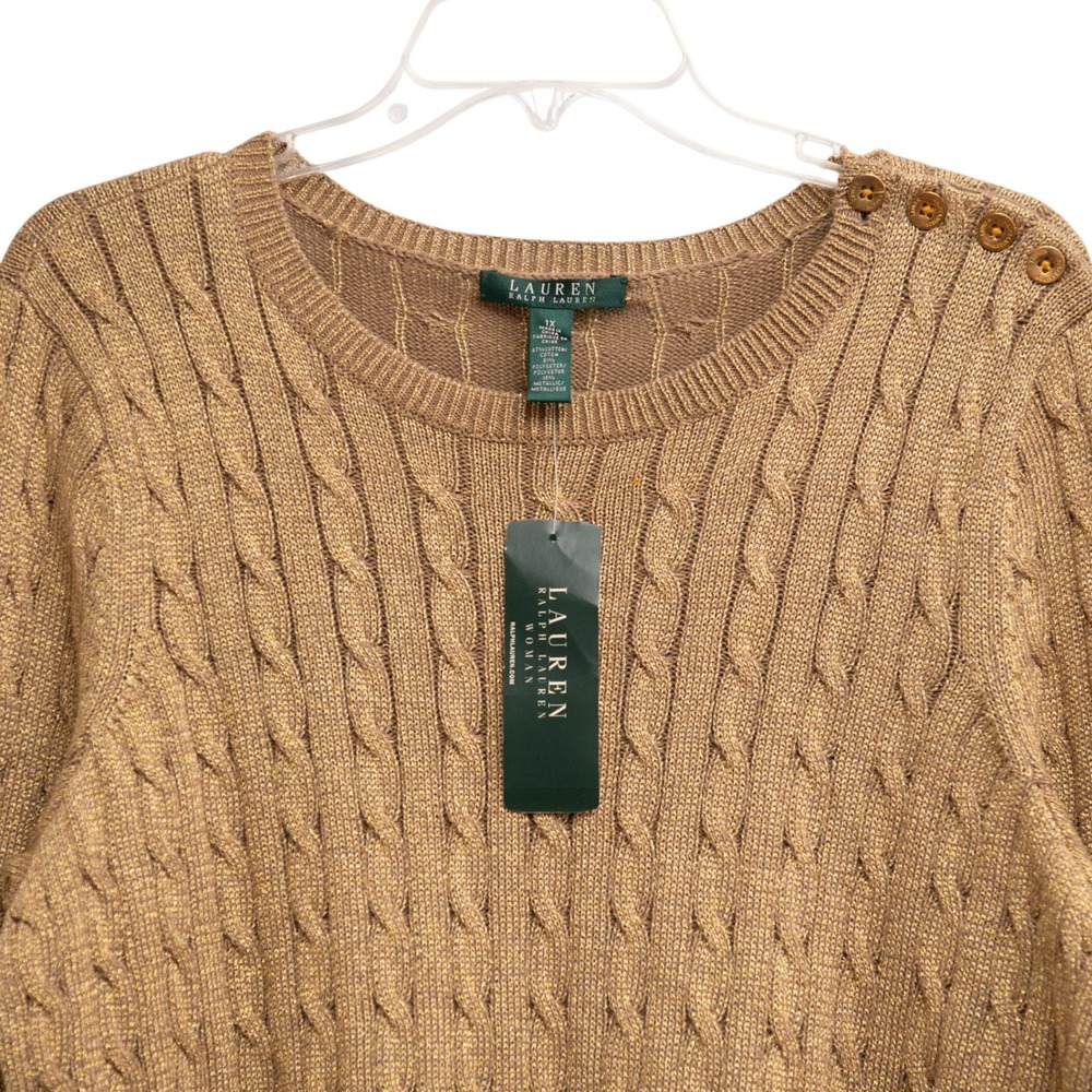 Ralph Lauren NEW Gold Metallic Sparkle Cable Knit Sweater XL Old Money Glam Chic